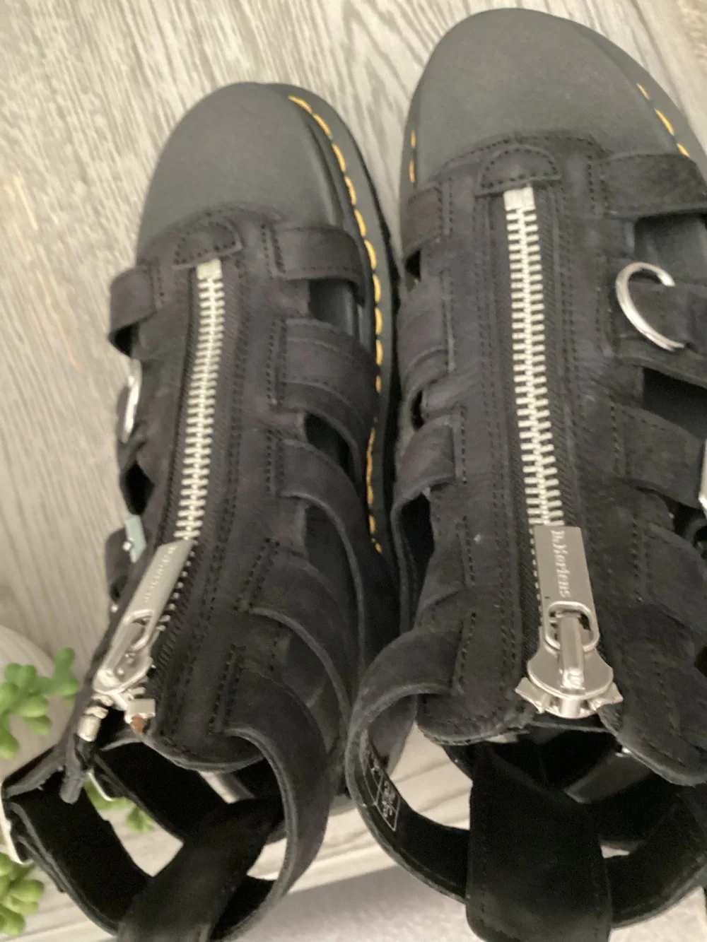 Dr. Martens Black Suede Buckle Platform Sandals